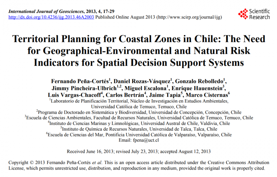 Territorial Planning for Coastal Zones in Chile: The Need for Geographical-Environmental and Natural Risk Indicators for Spatial Decision Support Systems.